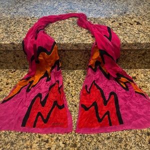 Vintage Oscar de la Renta Silk Scarf 10.5” x 50” Pink Red Orange Long 80’s 90’s